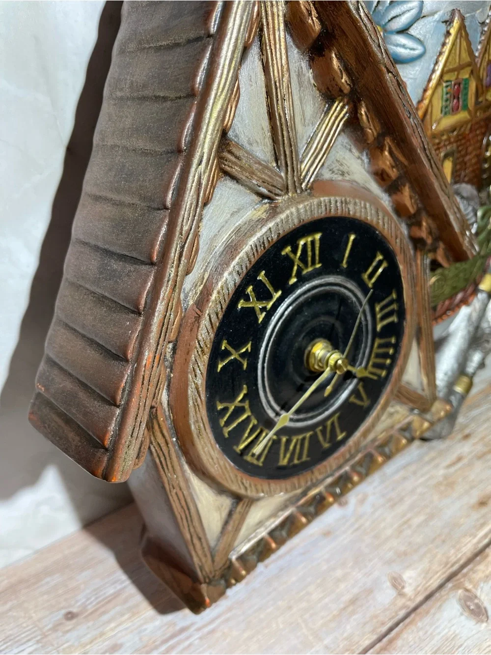 German Alpine Chalet Beer Stein Ceramic Grandfather Clock Vintage